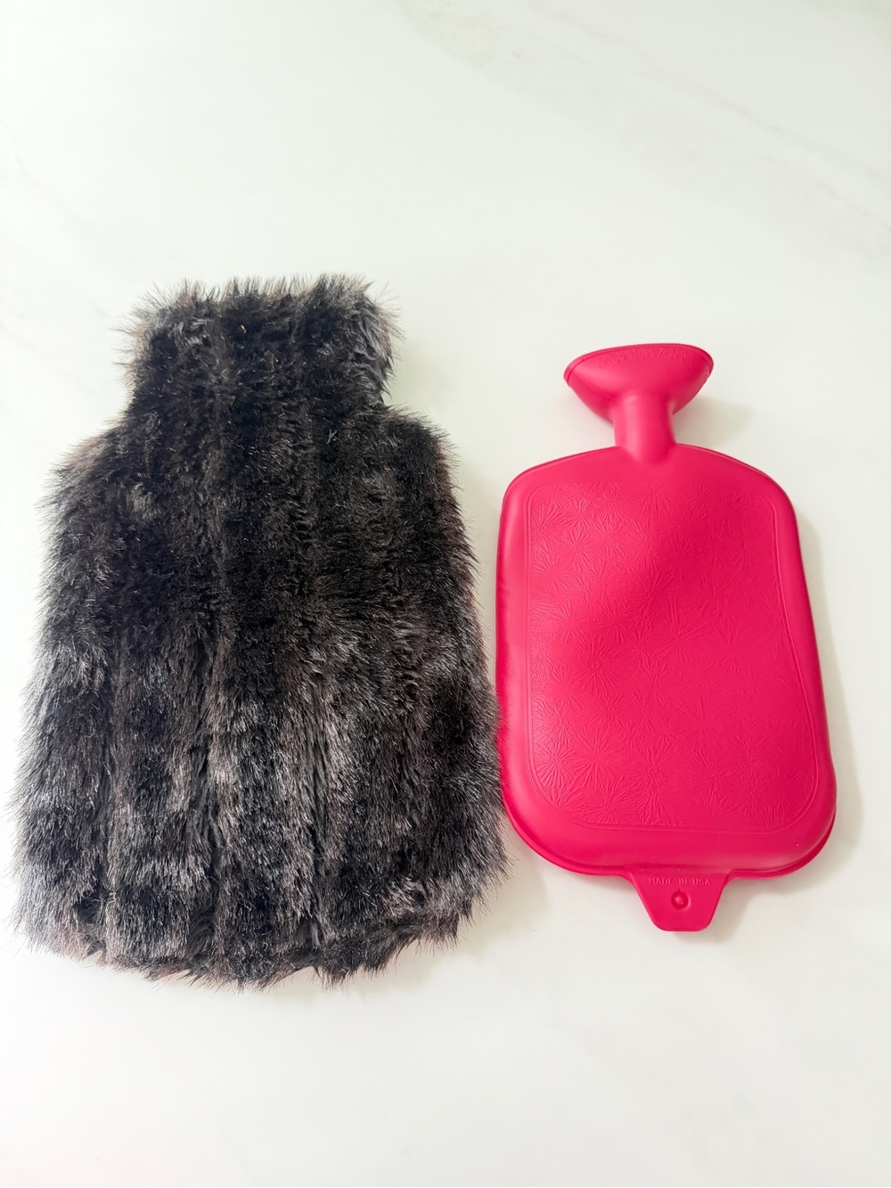 Britt hot water bag bottle set black faux fur made in USA Heat Therapy 1.5 L